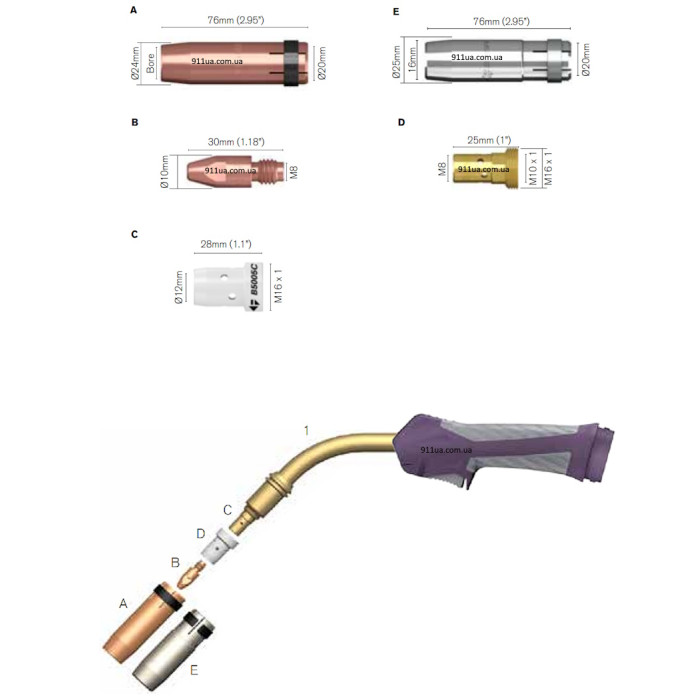Горелка для полуавтоматической сварки PRO-501W Parweld, 3м